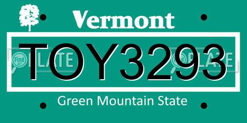 TOY3293 Vermont License Plate