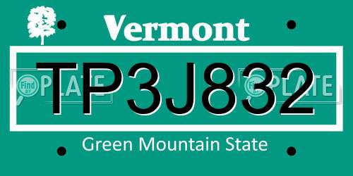 TP3J832 Vermont License Plate