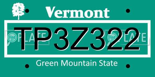 TP3Z322 Vermont License Plate