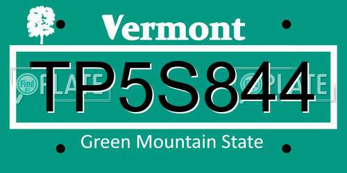 TP5S844 Vermont License Plate