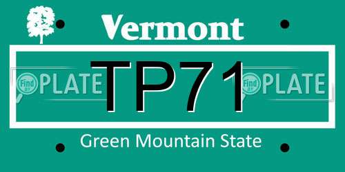 TP71 Vermont License Plate
