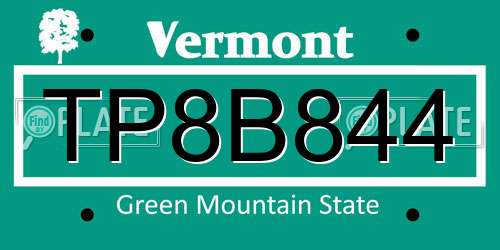 TP8B844 Vermont License Plate