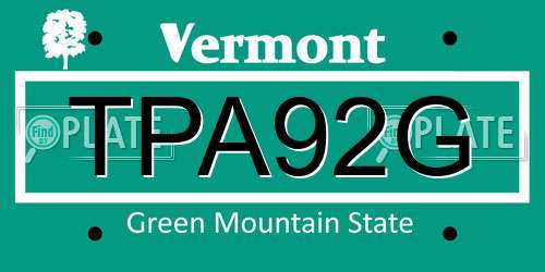 TPA92G Vermont License Plate