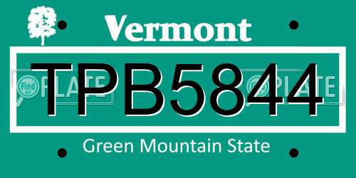 TPB5844 Vermont License Plate