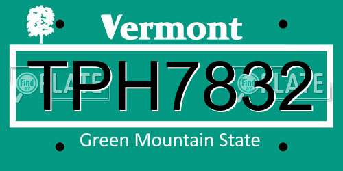 TPH7832 Vermont License Plate