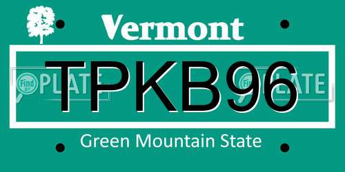 TPKB96 Vermont License Plate