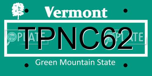 TPNC62 Vermont License Plate