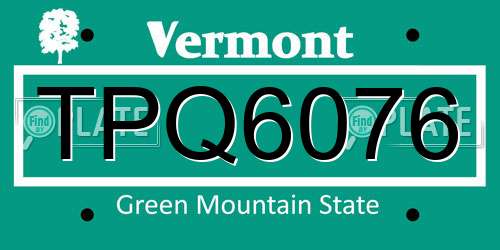 TPQ6076 Vermont License Plate
