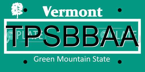 TPSBBAA Vermont License Plate