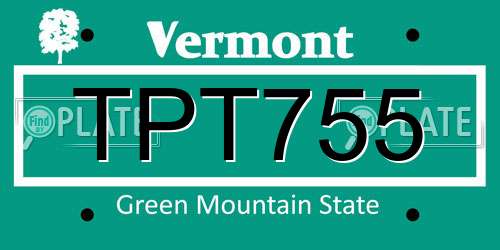 TPT755 Vermont License Plate