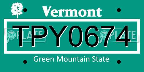 TPY0674 Vermont License Plate