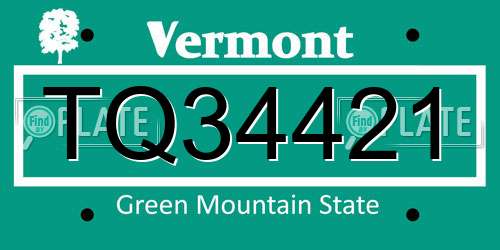 TQ34421 Vermont License Plate