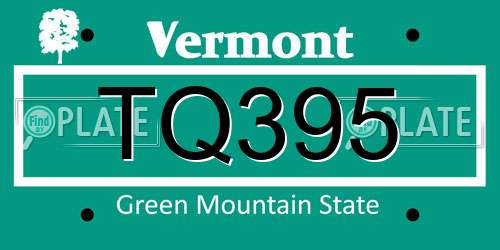 TQ395 Vermont License Plate