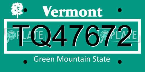 TQ47672 Vermont License Plate
