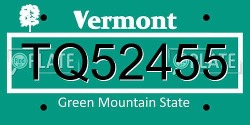 TQ52455 Vermont License Plate