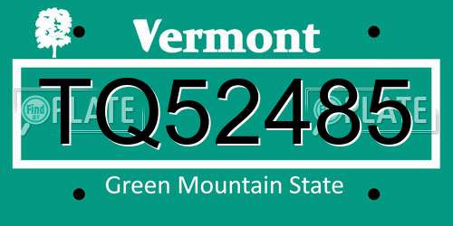 TQ52485 Vermont License Plate