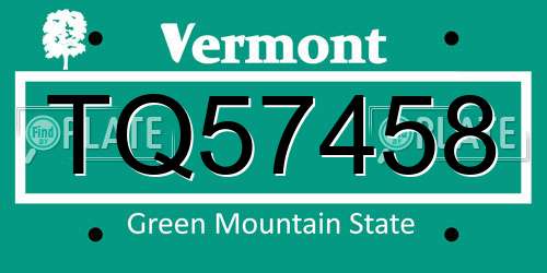 TQ57458 Vermont License Plate