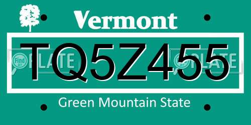 TQ5Z455 Vermont License Plate