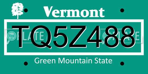 TQ5Z488 Vermont License Plate