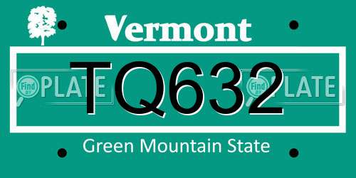 TQ632 Vermont License Plate
