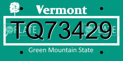 TQ73429 Vermont License Plate