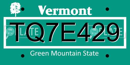 TQ7E429 Vermont License Plate