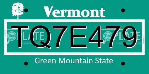 TQ7E479 Vermont License Plate