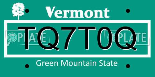 TQ7T0Q Vermont License Plate