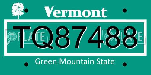 TQ87488 Vermont License Plate