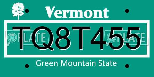 TQ8T455 Vermont License Plate