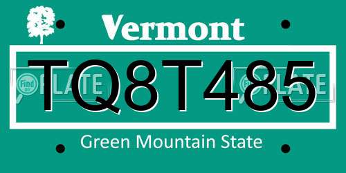 TQ8T485 Vermont License Plate