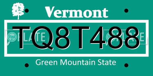 TQ8T488 Vermont License Plate