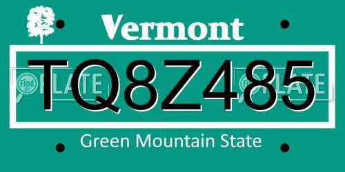 TQ8Z485 Vermont License Plate