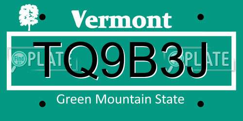 TQ9B3J Vermont License Plate