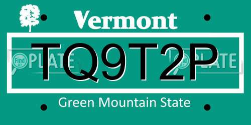 TQ9T2P Vermont License Plate