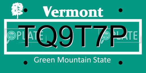TQ9T7P Vermont License Plate