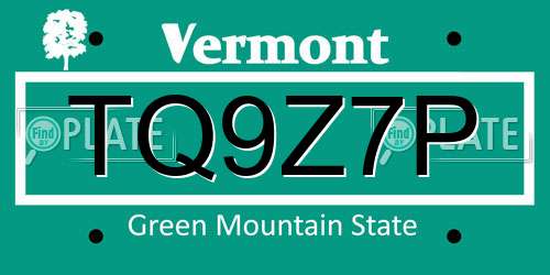 TQ9Z7P Vermont License Plate