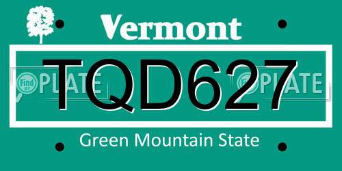 TQD627 Vermont License Plate