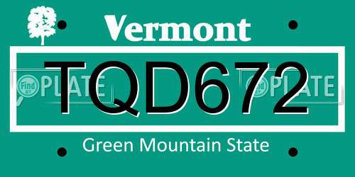 TQD672 Vermont License Plate