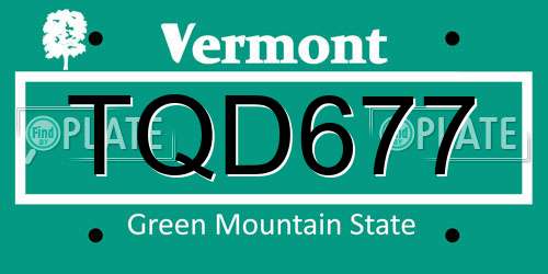 TQD677 Vermont License Plate