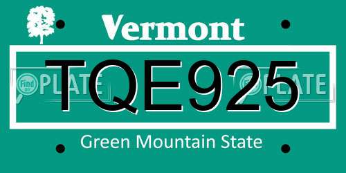 TQE925 Vermont License Plate