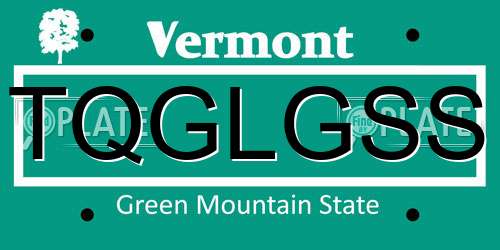 TQGLGSS Vermont License Plate