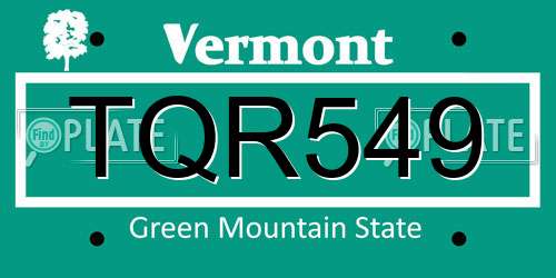 TQR549 Vermont License Plate