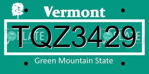 TQZ3429 Vermont License Plate