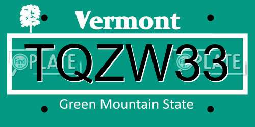 TQZW33 Vermont License Plate