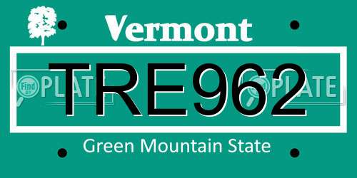TRE962 Vermont License Plate