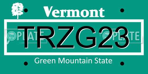 TRZG23 Vermont License Plate
