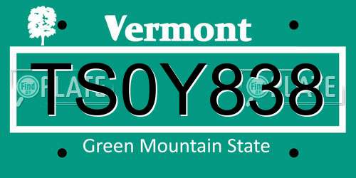 TS0Y838 Vermont License Plate