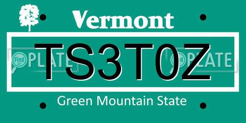 TS3T0Z Vermont License Plate