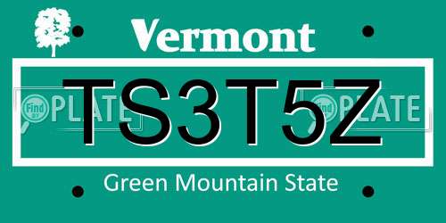TS3T5Z Vermont License Plate